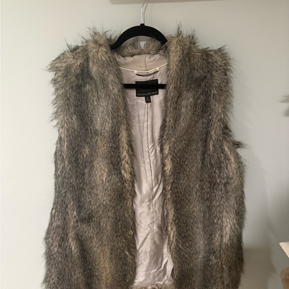 Faux Fur Vest in Gray by Banana Republic